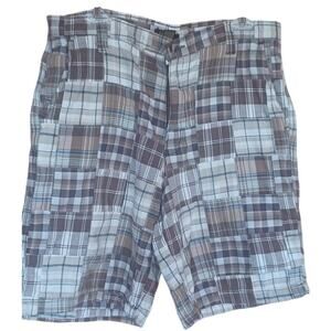 Club Room 100% Cotton Shorts Brown Madras Plaid Patchwork Style Men's Size 33